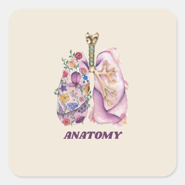 Sticker Carré Conception Médicale Aquarelle d'Anatomie de Poumon (Devant)