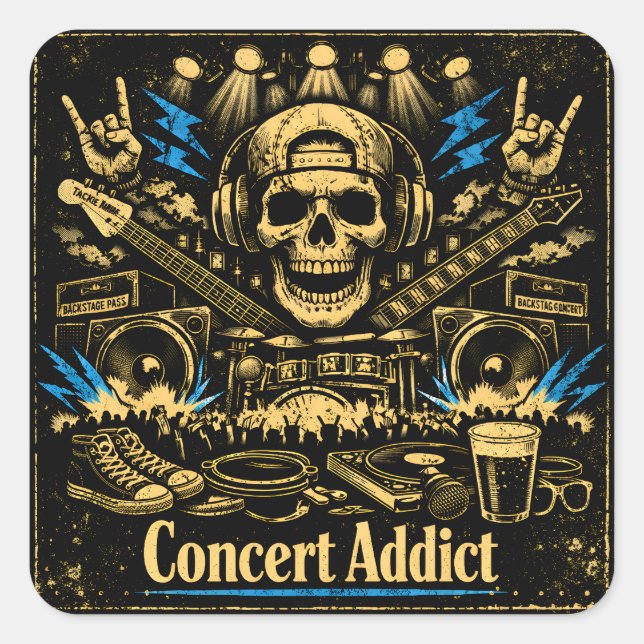 Sticker Carré Concert Addict – Live Music Fan Culture (Devant)