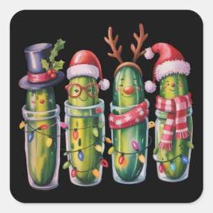 Sticker Carré Concombre de Noël drôle Pickle Pickles Fête