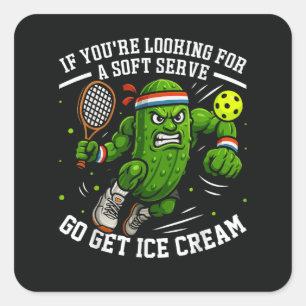 Sticker Carré Concombre Drôle Jouant Pickleball