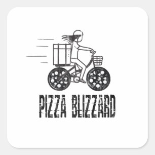 Sticker Carré Conducteur de livreur de pizza en vélo Blizzard