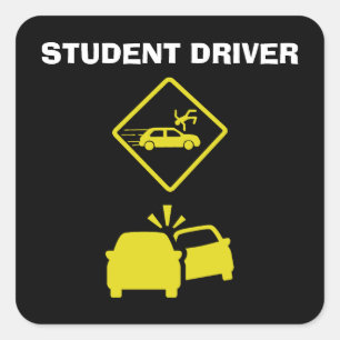 STICKER CARRÉ CONDUCTEUR ÉTUDIANT - JAUNE CRASH