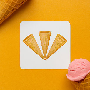 Sticker Carré Cône de glace triple gaufre dessert d'été