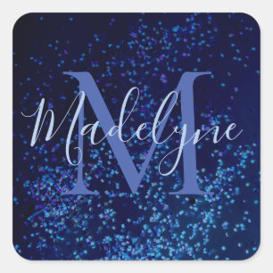 Sticker Carré Confetti bleu moyen monogramme
