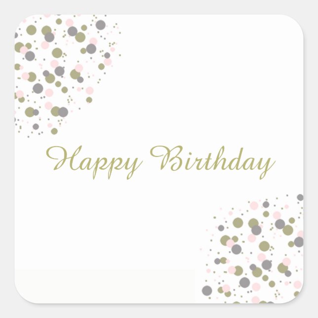 Sticker Carré Confetti Gold Blush Dot Joyeux anniversaire (Devant)