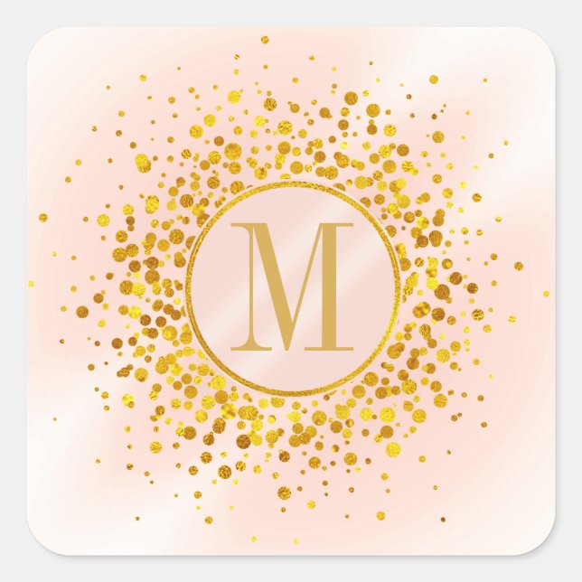 Sticker Carré Confetti Monogram Rose Gold Foil ID445 (Devant)