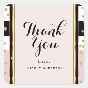 Sticker Carré Confetti rose & or moderne Noir Blanc Blancs