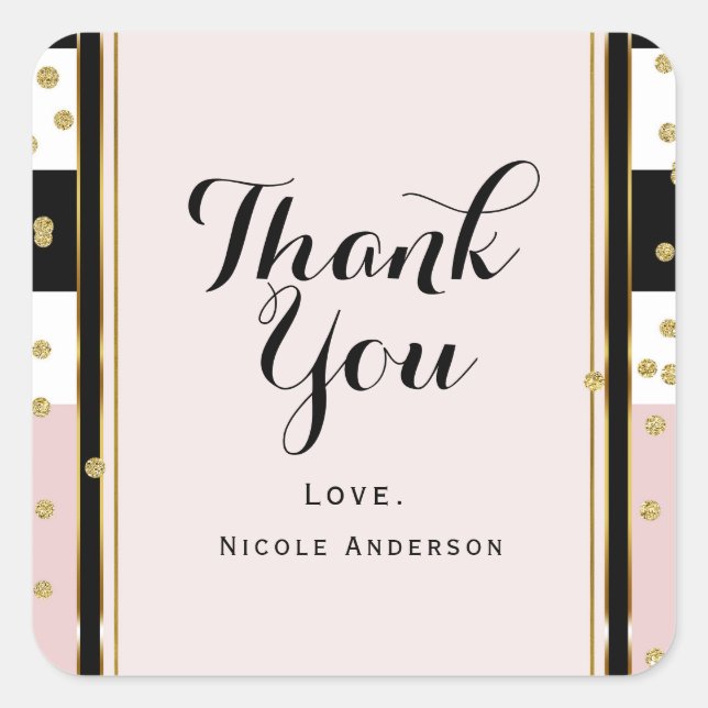 Sticker Carré Confetti rose & or moderne Noir Blanc Blancs (Devant)