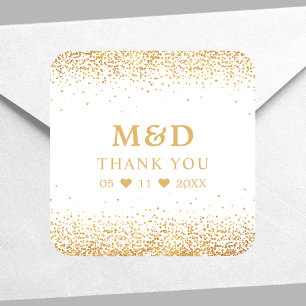 Sticker Carré Confettis Pailletés Or Remerciement De Mariage Élé