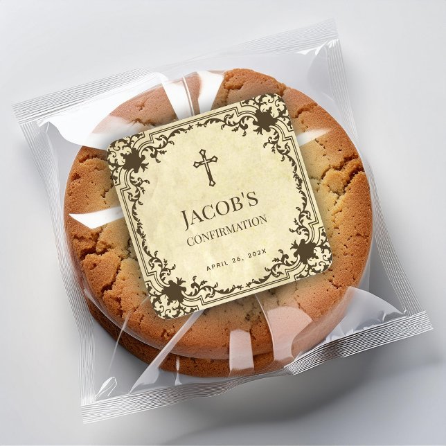 Sticker Carré Confirmation Elegant Vintage Antique Parchment (Créateur téléchargé)