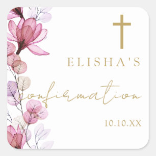 Sticker Carré Confirmation florale élégante et poussiéreuse Rose