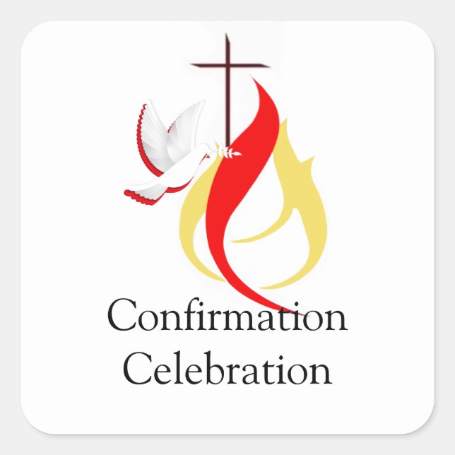Sticker Carré Confirmation trendy Red Yellow Fire Cross Dove (Devant)