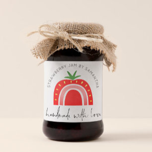 Sticker Carré Confit de Fraise Fait avec Amour Script Arc-en-Cie