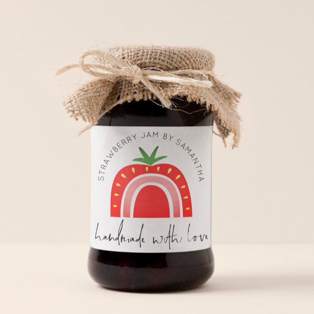 Sticker Carré Confit de Fraise Fait avec Amour Script Arc-en-Cie (Créateur téléchargé)