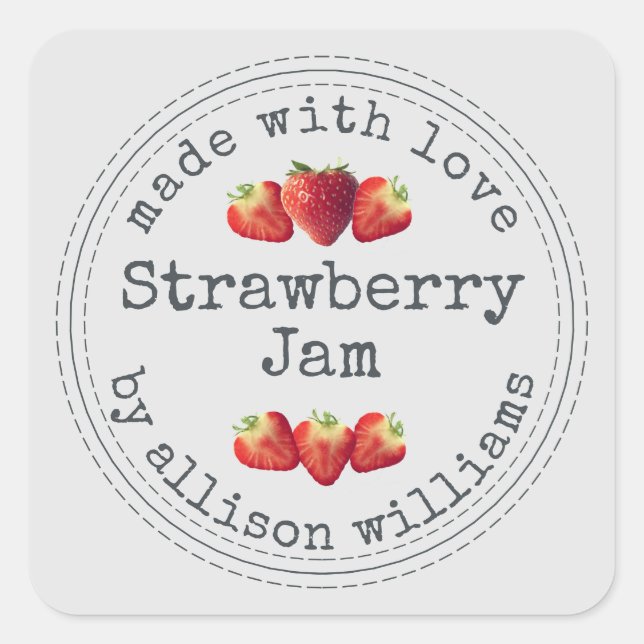 Sticker Carré Confit de Fraises Maison Rustique Gris Clair (Devant)