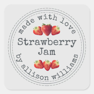 Sticker Carré Confit de Fraises Maison Rustique Gris Clair