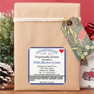 Sticker Carré Confiture de bleuets bio maison