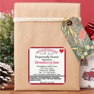Sticker Carré Confiture de fraises bio Nom fait maison