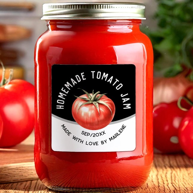 Sticker Carré Confiture de tomate avec tomate rouge (Créateur téléchargé)
