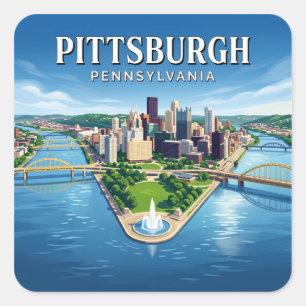Sticker Carré Confluence des trois rivières Pittsburgh Pennsylva