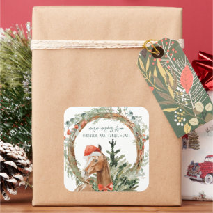 Sticker Carré Confort et joie   Horse Christmas Holiday Tags cad
