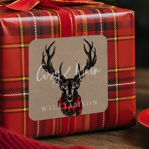 Sticker Carré Confortable et chaleureux   Red Buffalo Plaid Rein