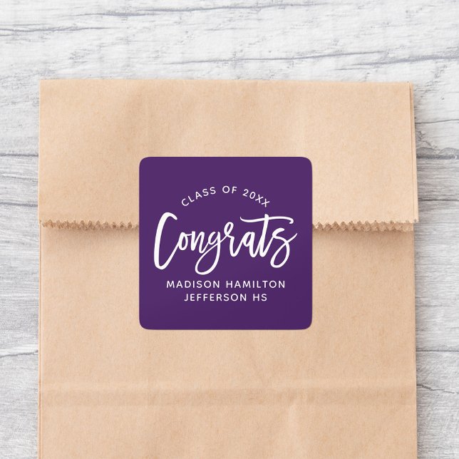 Sticker Carré Congrats Moderne Script Purple Graduation (Créateur téléchargé)