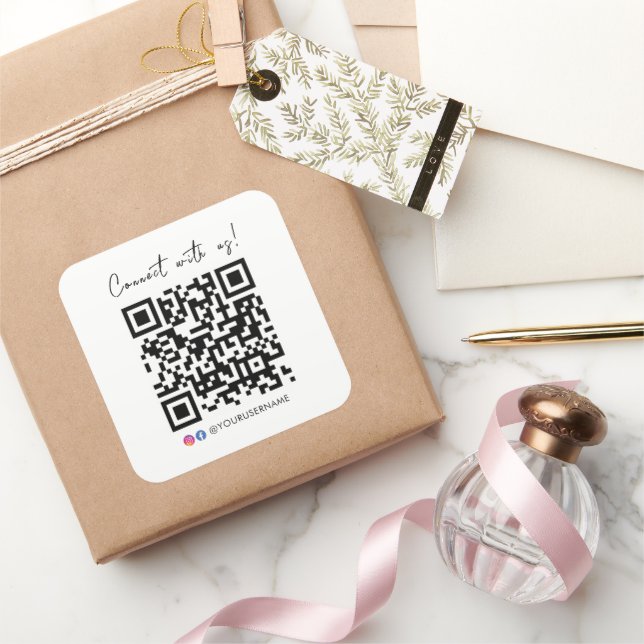 Sticker Carré Connectez-vous avec nous Facebook Instagram QR Cod (Cadeaux)