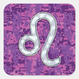 Sticker Carré Connexion Leo sur Camouflage numérique Fuchsia ros