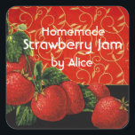 Sticker Carré CONSERVATION DE fraises, Confiture, Canne<br><div class="desc">Fraises colorées,  élaboration vintage pour confiture de fruits rouges,  confiture,  étiquettes de jarres.</div>