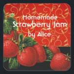 Sticker Carré CONSERVATION DE fraises, Confiture, Canne<br><div class="desc">Fraises colorées,  élaboration vintage pour confiture de fruits rouges,  confiture,  étiquettes de jarres.</div>