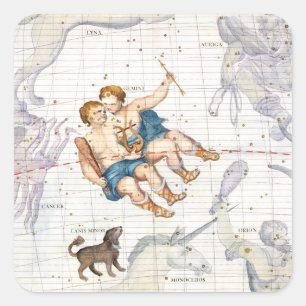 Sticker Carré Constellation de Gémeaux avec le mineur de Canis,