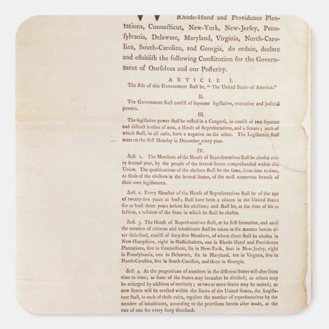 Sticker Carré Constitution des États-Unis, 1787 (Devant)