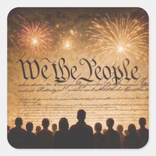 Sticker Carré Constitution des États-Unis avec feux d'artifice