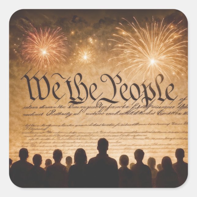 Sticker Carré Constitution des États-Unis avec feux d'artifice (Devant)