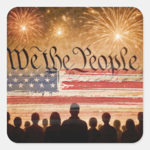 Sticker Carré Constitution des États-Unis avec feux d'artifice e