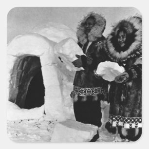 Sticker Carré Constructeurs d'igloos vintage USA Alaska 1970