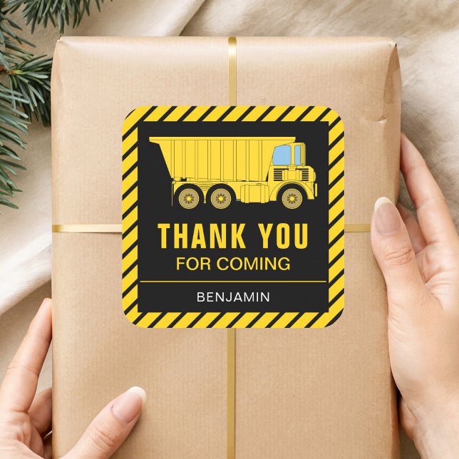 Sticker Carré Construction Camion Anniversaire Fête Favoriser St (Créateur téléchargé)