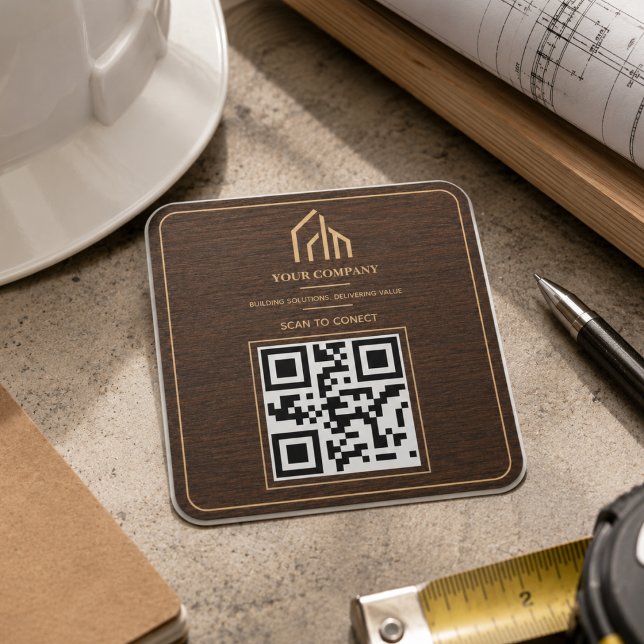 Sticker Carré Construction de code QR à grain de bois moderne (Modern Wood Grain QR Code Construction Square Sticker
)