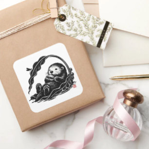 Sticker Carré CONTENTE LOUTRE • StillWood • Loutre de mer