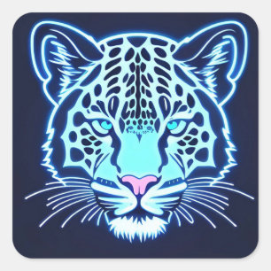 Sticker Carré Contour de tête de jaguar néon sur fond sombre