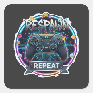 Sticker Carré Contrôleur Gamer Respawn et Repeat