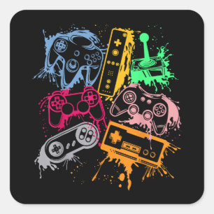 Sticker Carré Contrôleurs de console de jeu vidéo Retro 80's 90'