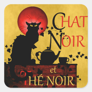Sticker Carré Conversation Noir et Thé Noir, Thé Noir Chat