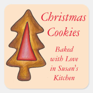 Sticker Carré Cookie d'arbre de Noël maison Personnalisé