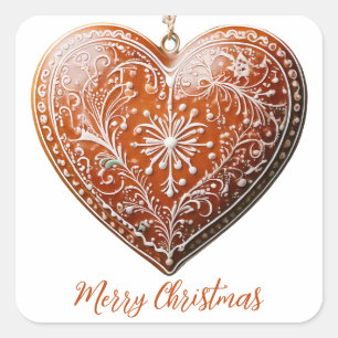 Sticker Carré Cookie de Noël rustique Décoré traditionnel