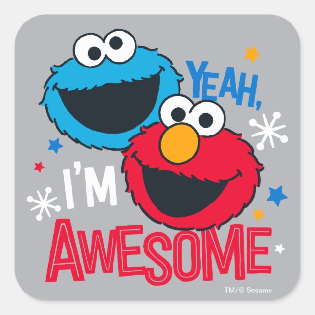 Sticker Carré Cookie Monster & Elmo | Ouais, je suis génial (Devant)