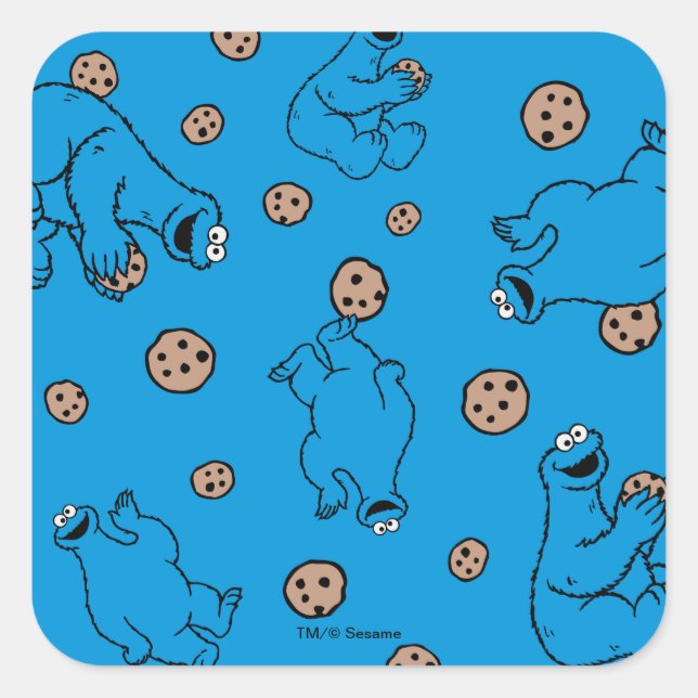 Sticker Carré Cookie Monster et Cookies Motif bleu (Devant)