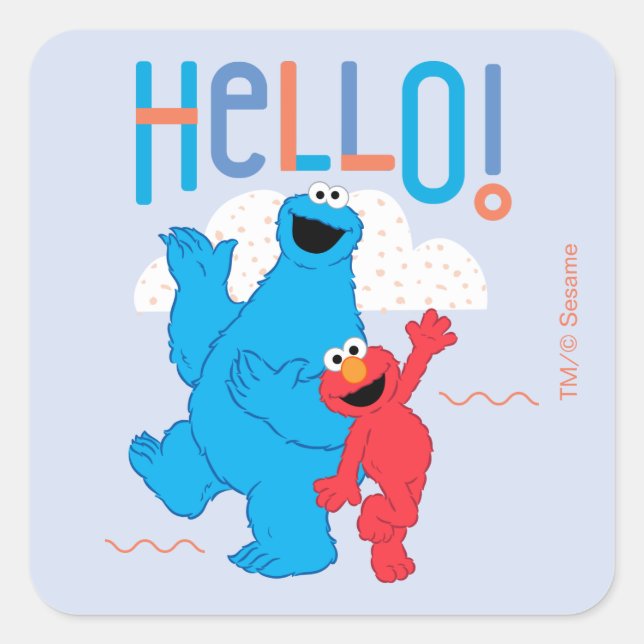 Sticker Carré Cookie Monster et Elmo Bonjour ! (Devant)