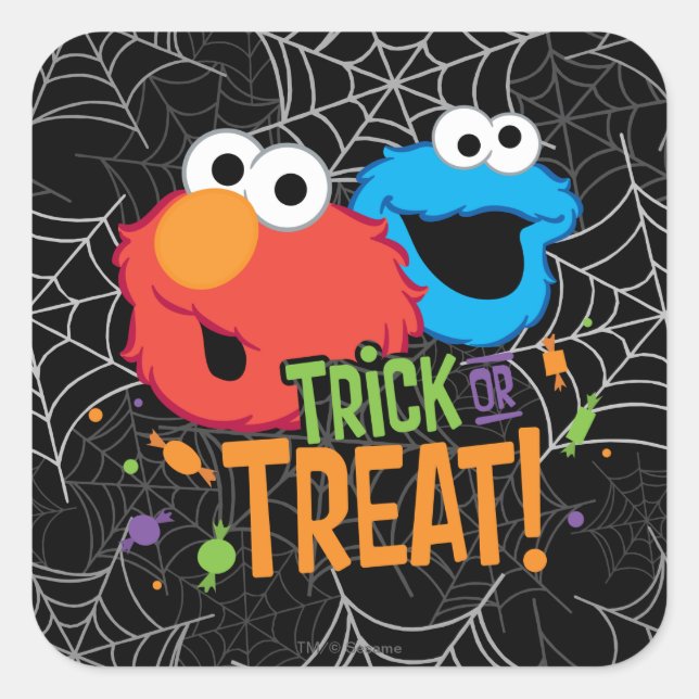 Sticker Carré Cookie Monster et Elmo - des friandises ou un sort (Devant)